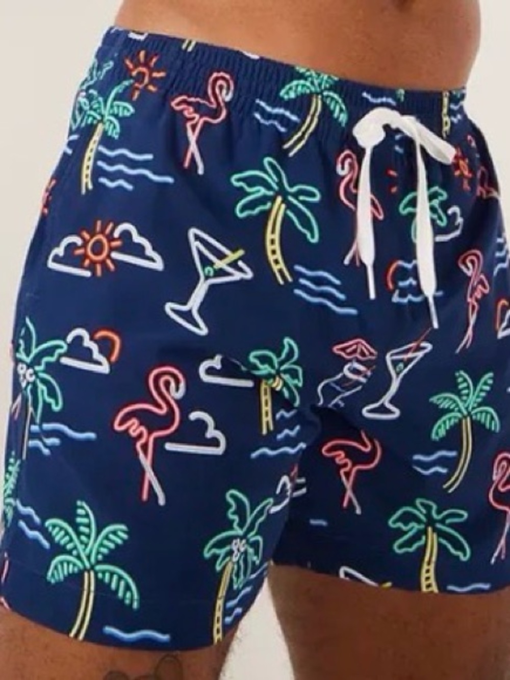 Chubbies Neon Tropical Swim Trunks Men’s S 5.5” Inseam NavyFlamingoPalmTree NWT